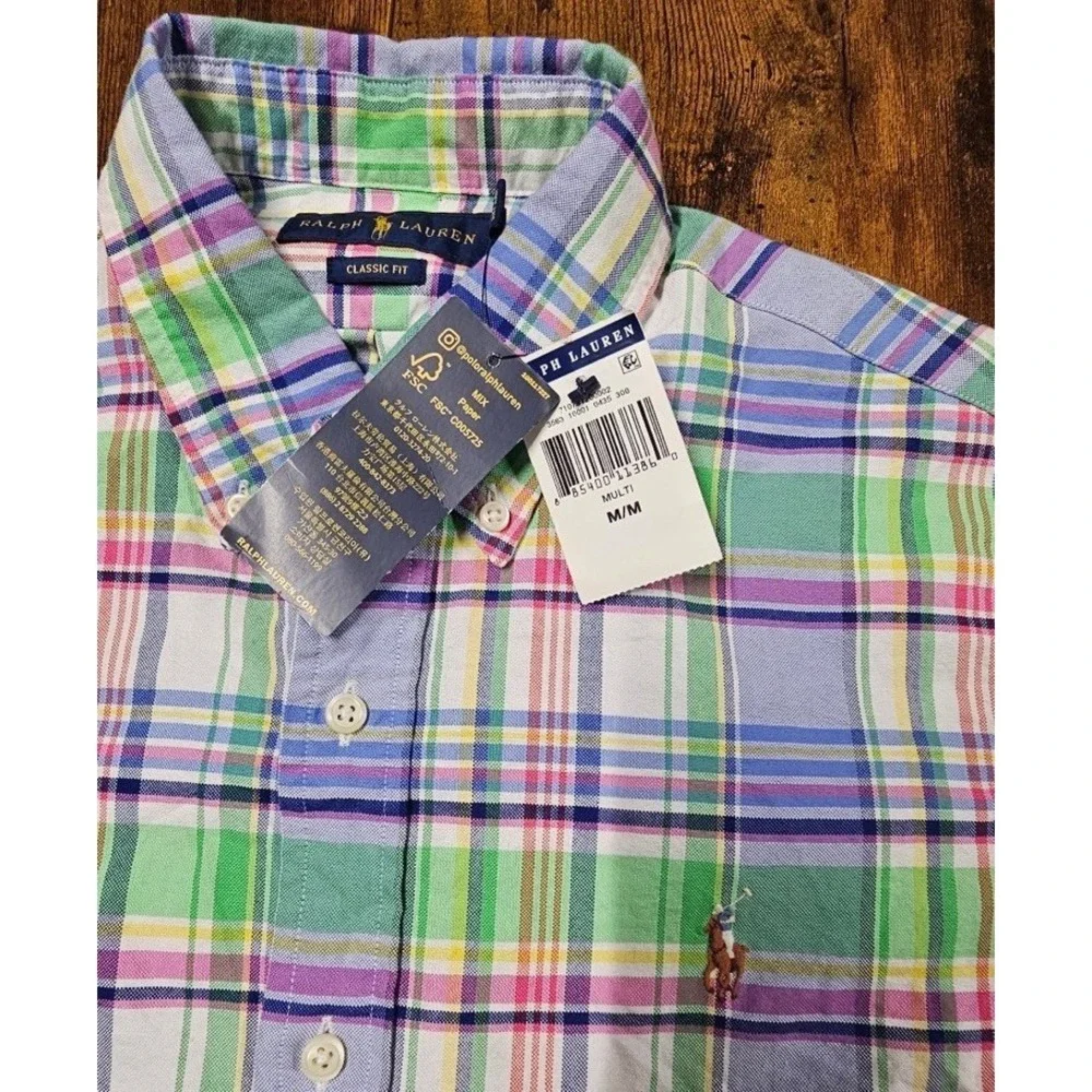 POLO RALPH LAUREN MEN'S BLUE GREEN PINK CLASSIC FIT PLAID OXFORD SHIRT Sz M NWT